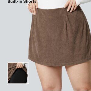 High Waisted 2-in-1 A Line Mini Corduroy Casual Plus Size Skirt
